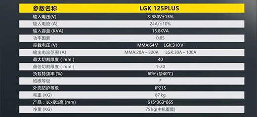 MG不朽情缘LGK125PLUS等离子切割机参数