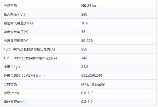MG不朽情缘NB 251III焊机技术参数